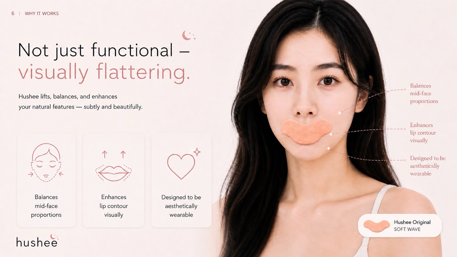 Hushee lip tape shown as a visually flattering face-fit product